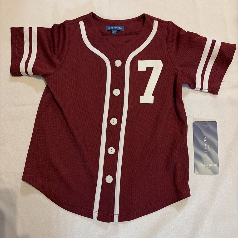 Free Haven Toddler Boys Burgundy Jersey "Hustle" On Back - Size 3T